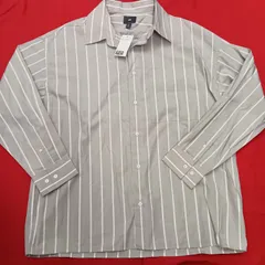 新品 H&M ストライプ シャツ メンズ L グレー 長袖 エイチアンドエム