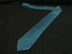 HERMES エルメス シルク100% 総柄 ネクタイ ビジネス 紳士 メンズ ブルー系×グリーン系 DM8460