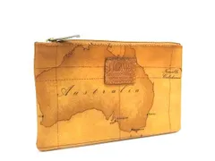 ■美品■ PRIMA CLASSE プリマクラッセ 世界地図柄 レザー マルチポーチ マルチケース 小物入れ レディース メンズ ブラウン系 DM8411のサムネイル