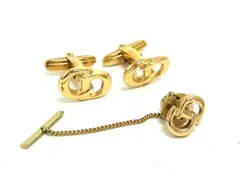 ■美品■ ChristianDior ディオール ヴィンテージ カフスボタン ピンブローチ ピンバッジ アクセサリー 2点セット ゴールド系 DM8539