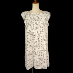 ザラ ベーシック ZARA BASIC ワンピース ドット フリルスリーブ M アイボリー 黒 ブラック
