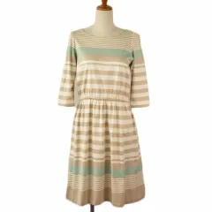 アナトリエ ANATELIER ワンピース プルオーバー ボーダー ラメ 五分袖 38 ベージュ