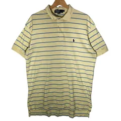 POLO RALPHLAUREN/ポロラルフローレン 90年代/90’s ヴィンテージ ボーダー柄 ポニー刺繡 半袖ポロシャツ ボタンダウン ワンポイントロゴ刺繡 オーバーサイズ ビッグシルエット USA製 XLサイズ イエロー