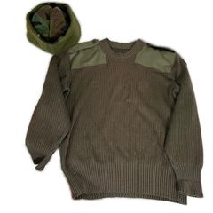 ニット 帽子 セット GSDF 陸上自衛隊 コマンドセーター 米軍 ヘルメットライナーキャップ エルボーパッチ  カーキ 防寒 コレクション メンズ ニット 帽子 セット GSDF 陸上自衛隊 コマンドセーター 米軍