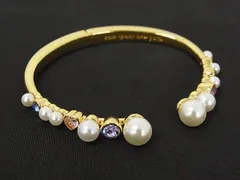 ■極美品■ kate spade ケイトスペード パール カラーストーン バングル ブレスレット アクセサリー レディース ゴールド系 DM9057