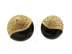 ■美品■ HANAE MORI ハナエモリ クリップ式 イヤリング アクセサリー レディース ゴールド系×ブラック系 DM9063