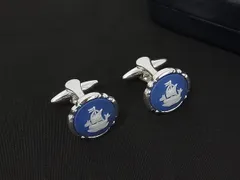 ■美品■ WEDGWOOD ウェッジウッド ジャスパー カメオ カフスボタン カフリンクス アクセサリー メンズ ブルー系×シルバー系 DM9263のサムネイル