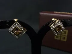 ■美品■ GIVENCHY ジバンシィ ヴィンテージ ラインストーン クリップ式 イヤリング アクセサリー シルバー系×ゴールド系 DM9257