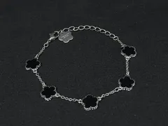 ■美品■ MARY QUANT マリークヮント フラワー 花 ブレスレット バングル アクセサリー レディース ブラック系×シルバー系 DM9377