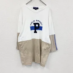 90s　POLO SPORT　ポロスポーツ　ラルフローレン　長袖Tシャツ/ロンT　白　ホワイト　ベージュ　Lサイズ　古着