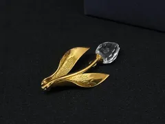 ■美品■ SWAROVSKI スワロフスキー クリスタル フラワー 花 ピンブローチ ピンバッチ アクセサリー ゴールド系×クリア DM9382