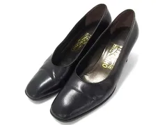 Salvatore Ferragamo フェラガモ レザー ヒール パンプス 表記サイズ 7 (約24cm) 靴 シューズ レディース ブラック系 DM9333