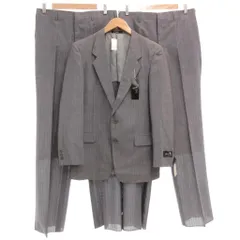 ニューヨーク イレブンスーツ NEW YORK Eleven Suit タグ付き スーツ 3点セット テーラードジャケット パンツ スラックス A6 グレー ストライプ柄 長袖 シングルブレスト /ML ■SK