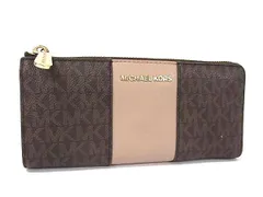 ■美品■ MICHAEL KORS マイケルコース 35H8GIJE3B MK柄 PVC L字ファスナー 長財布 ウォレット レディース ブラウン系 DM9722のサムネイル