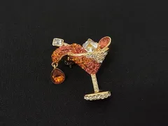 ■極美品■ SWAROVSKI スワロフスキー ピンブローチ ピンバッジ アクセサリー レディース ゴールド系×オレンジ系 DM9842