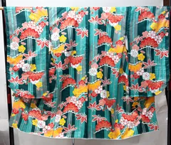 二尺袖着物 単品 深緑色 仕立て上がり H・L フリーサイズ 小紋柄 百花繚乱合繊 着物丈はショート丈 卒業式 NO43308-3のサムネイル