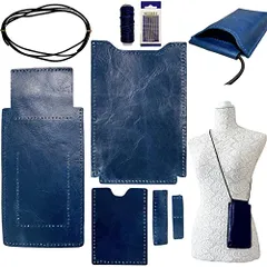 3world レザークラフト ミニショルダーバッグ おためし入門 キット 牛本革 カット 穴あけ 済み 針 糸 付属 SW1953ネイビーts