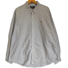 ラルフローレン オックスフォード シャツ 2XL XXL サックスブルー 水色 長袖 ボタンダウン ワンポイント ポニー 刺繍 CUSTOM FIT カスタムフィット ビッグシルエット オーバーサイズ 古着 メンズ 大きいサイズ / MS697