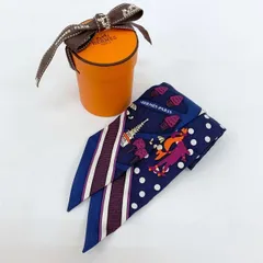 HERMES エルメス ミニ スカーフ ツイリー 新パリの恋人たち Les Nouveaux Amoureux de Paris 美品 シルク 箱付き レディース ブルー系 小物 DF18749■