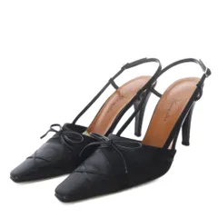 銀座かねまつ GINZA Kanematsu パンプス ハイヒール スクエアトゥ リボンモチーフ ストラップ レザー 23.5cm ブラック /YO11