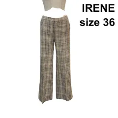 ◇ アイレネ IRENE スラックス カジュアルパンツ 裾広 裾サイドスリット チェック柄  ブラウン系 綿 毛 モヘア 36 S 7 レディース Z6C008のサムネイル