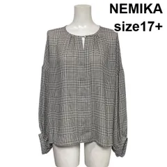 ◇ ネミカ NEMIKA 長袖ブラウス シャツ キーネック グレンチェック柄 プルオーバー オーバーサイズ 17+ 4L 17号 レディース S6D511のサムネイル