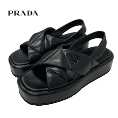 プラダ PRADA サンダル 靴 シューズ レザー ブラック 黒 ロゴ