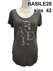 □ バジーレ BASILE28 カットソー 半袖 オーバルネック トップス Tシャツ サイドシャーリング グレー系 42 L 11号 レディース Z6B418のサムネイル