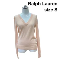 ◇ ラルフローレン Ralph Lauren セーター 長袖 深Vネック カットソー トップス 透け感有 ピンクベージュ ウール S 7号 レディース Z6B526