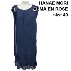 ◇ ハナエモリアルマアンローズ HANAE MORI ALMA EN ROSE ワンピース ノースリーブ プリーツ ネイビー 40 Lサイズ レディース S6D500
