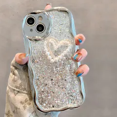 【数量限定】iPhone 14Promax 用 ケース ハート パール シルバー 韓国 なみなみ かわいいスマホケース キラキラ おしゃれ ソフト ウェーブ型 人気 TPU 携帯カバー 耐衝撃 全面保護