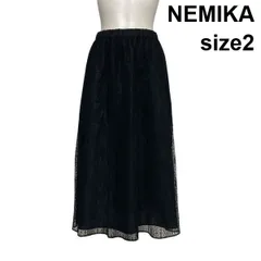 ◇ ネミカ NEMIKA ロングスカート フレアスカート 総レース Aライン ウエスト総ゴム 黒 ブラック 2 M 9号 レディース S6D506のサムネイル