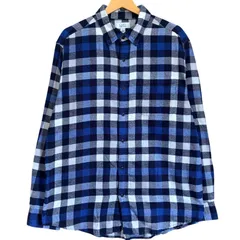 Croft & Barrow チェック柄 長袖 ネルシャツ メンズ L 古着 フランネルシャツ ボタンダウンシャツ ネイビー ブルー ホワイト 紺 青 白 アメカジ トラッド ストリート カジュアル / MS699