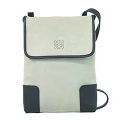 本物 ロエベ LOEWE アナグラム ショルダーバッグ ポシェット スエード レザー ブルーグレー ネイビー Anagram バッグ 中古・