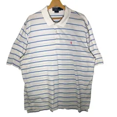 Polo by Ralph Lauren /ポロバイラルフローレン 90年代/90’s ヴィンテージ ポロシャツ ボーダー柄 ポニー刺繡 ワンポイント刺繡 オーバーサイズ ビッグシルエット PERU製 XLサイズ ホワイト/ライトブルー