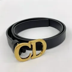 Christian Dior クリスチャン ディオール レザー ベルト Saddle CDロゴ 金バックル 60-MA-0261 レディース ブラック ゴールド ベルト DF18752■