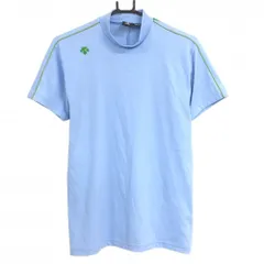 【超美品】デサントゴルフ 半袖ハイネックシャツ ライトブルー×グリーン 肩ロゴ 背面プリント 中田英寿 メンズ M ゴルフウェア DESCENTE