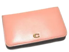 COACH コーチ カードポケット付き コインケース ☆ コンパクト 2つ折り 財布 ピンク レザー E2157 C5358 レディース ミニ ▼8D