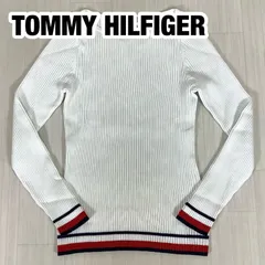 【良好】TOMMY HILFIGER トミーヒルフィガー ボートネック リブニット セーター L  ホワイト 着丈59cm 肩幅33cm 身幅(脇下)35cm 袖丈61cm【古着】