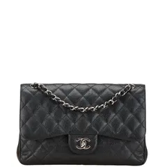 シャネル ココマーク マトラッセ30 ダブルフラップ チェーン ショルダーバッグ ブラック キャビアスキン レディース CHANEL【1-0228724】