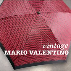 未使用級　MARIO VALENTINO　マリオヴァレンティノ　ヴィンテージ　モノグラム　総柄　折り畳み傘　レッド×ブラック　男女兼用のサムネイル