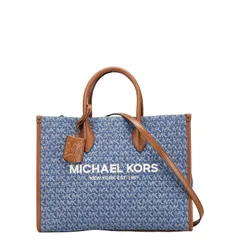マイケルコース MKシグネチャー トートバッグ ショルダーバッグ 2WAY ブルー ブラウン キャンバス レザー レディース Michael Kors【1-0234436】