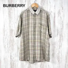 美品 BURBERRY LONDON バーバリーロンドン メガ ノバチェック リネン100% ショートスリーブ シャツ グレー メンズ 半袖 トップス