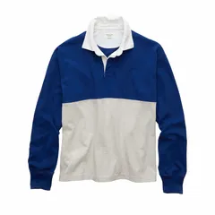 アメリカンイーグル AMERICAN EAGLE ボクシー ラグビーシャツ メンズ 長袖 オーバーサイズ カラーブロック コバルトブルー