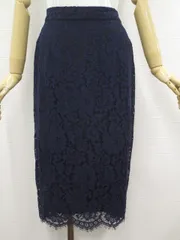 ナノユニバース nano BASE ロング丈 レースタイトスカート 38 ネイビー 花柄
