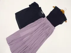 Apuweiser-riche等 レースブラウス+ニットカットソー+ロングシフォンスカート コーデ3点セット M相当 紺 チェック 紺 花柄 紫 フェミニン系 20代〜30代