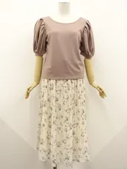 ￥2,900入り新品コーデ2点セット INGNI等 半袖トップス+ロング丈スカート M相当 モカ 白系地 花柄 ナチュラル・ガーリー・フェニミン系 20代・30代〜