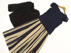 Rope Picnic等 半袖カットソー+長袖POブラウス+ロングスカート コーデ3点セット M 紺 黒 紺ベージュ ストライプ フェミニン・きれいめ系 20代〜40代