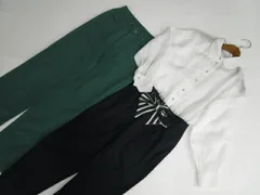ZARA等 長袖ブラウス+テーパードパンツ+デニムストレートパンツ コーデ3点セット XS相当 白 紺＆白緑紺 リボン 緑 キレカジ・シンプル系 20代・30代