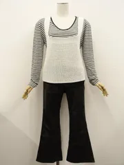 ZARA＆AZUL ニットジレベスト+長袖カットソー+ストレートパンツ コーディネート3点セット S相当 白 黒 グレー杢 ボーダー 黒 シンプル系 20代〜